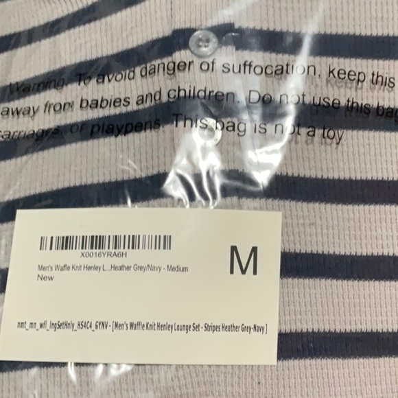 ⚡️Noble Mount Men's Waffle Knit Henley Lounge Set -Stripes Heather Grey Navy - M - Picture 2 of 2